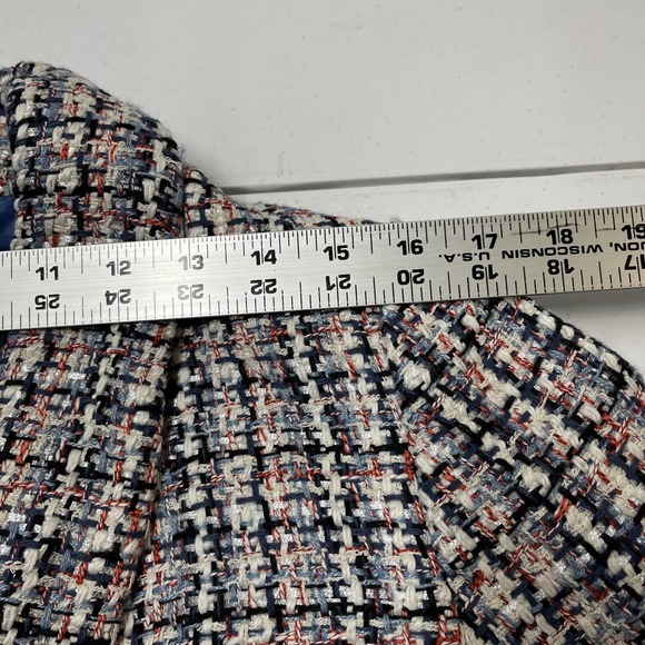 Anne Klein Blazer Womens M Blue Tweed Boucle Knit Jacket Open Front Long Line - Picture 14 of 15